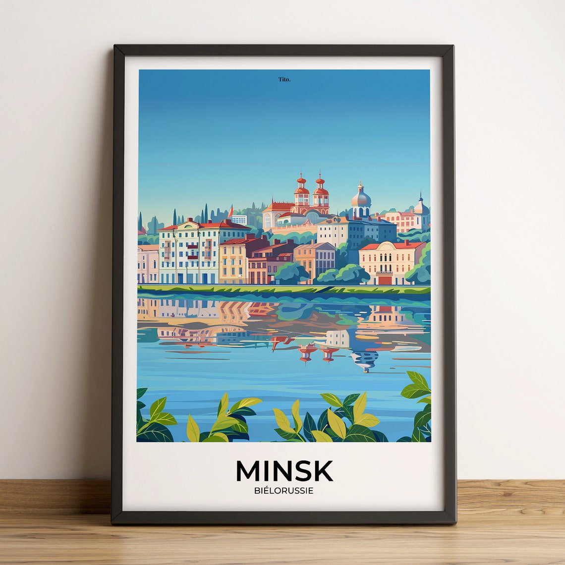 Minsk Belarus Riverside Old Town Church Domes Scenic Travel Poster