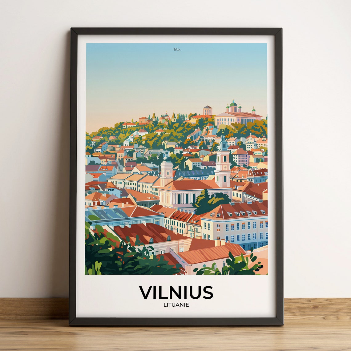 Vilnius Lithuania Red Rooftops Old Town Sunset Travel Poster