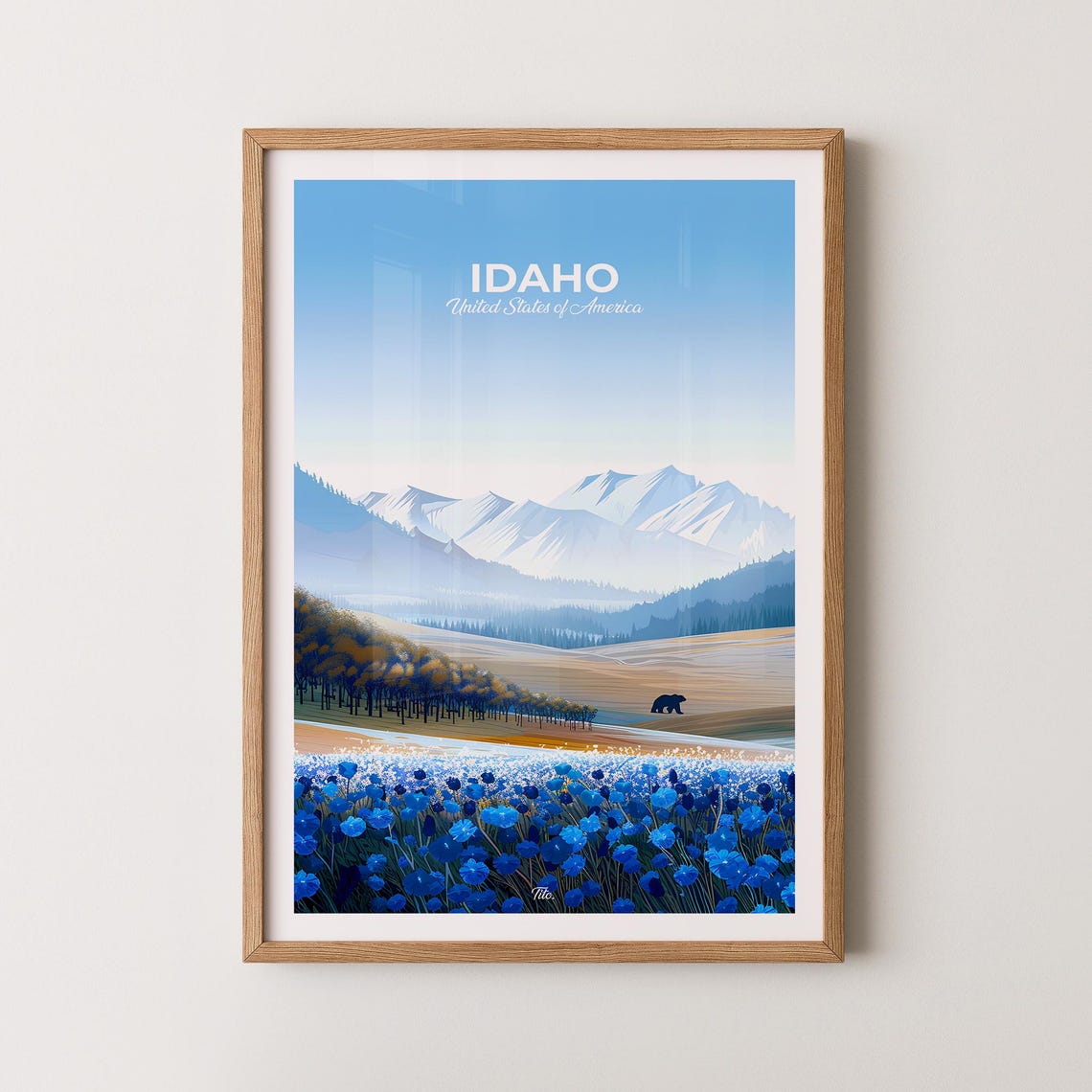Idaho Snow Capped Mountain Bear Meadow Wildflower Travel Poster