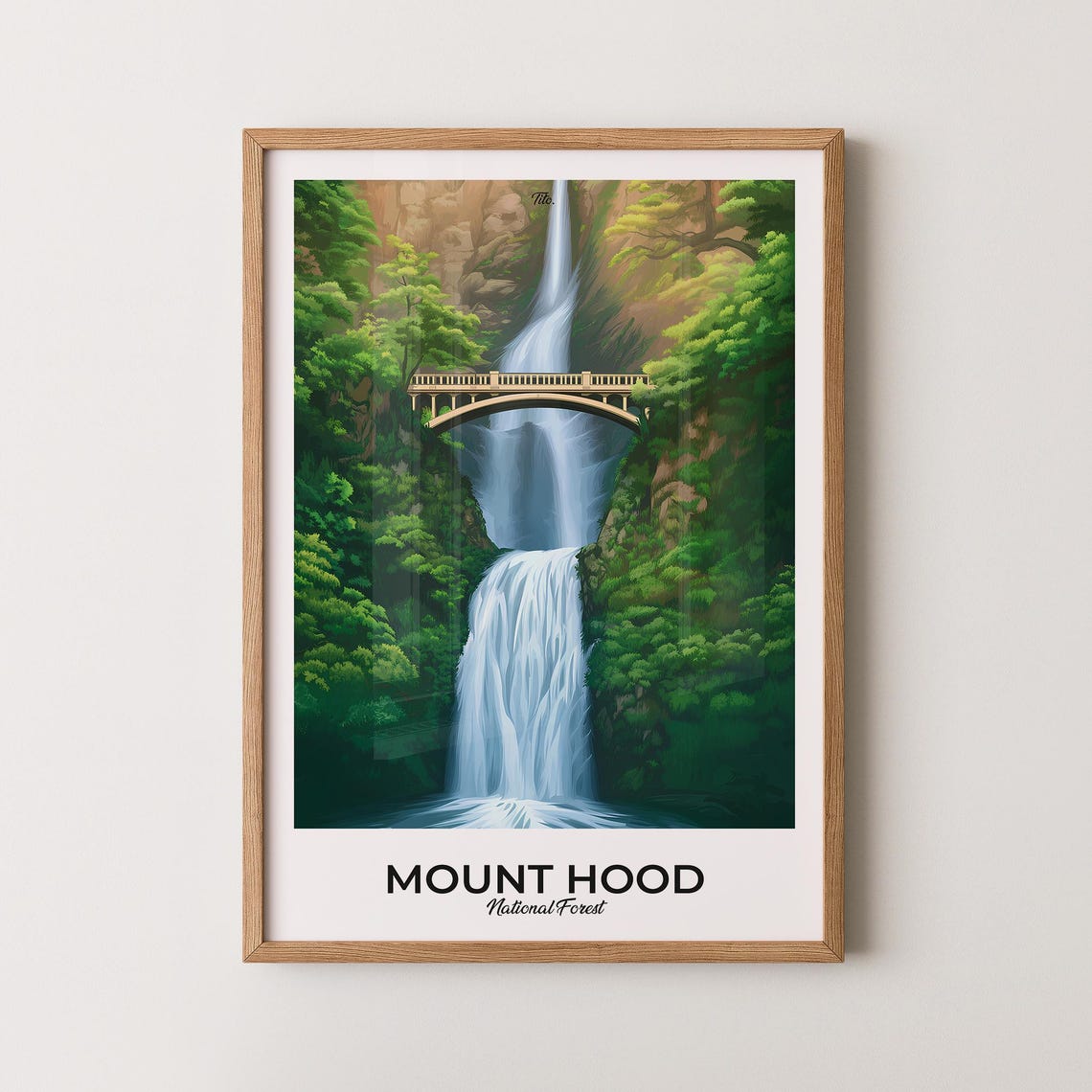 Mount Hood National Forest Cascading Falls Scenic Travel Poster