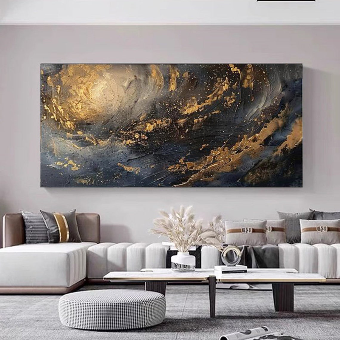 Dramatic Midnight Black and Gold Stormy Swirl Abstract Poster - Image 3