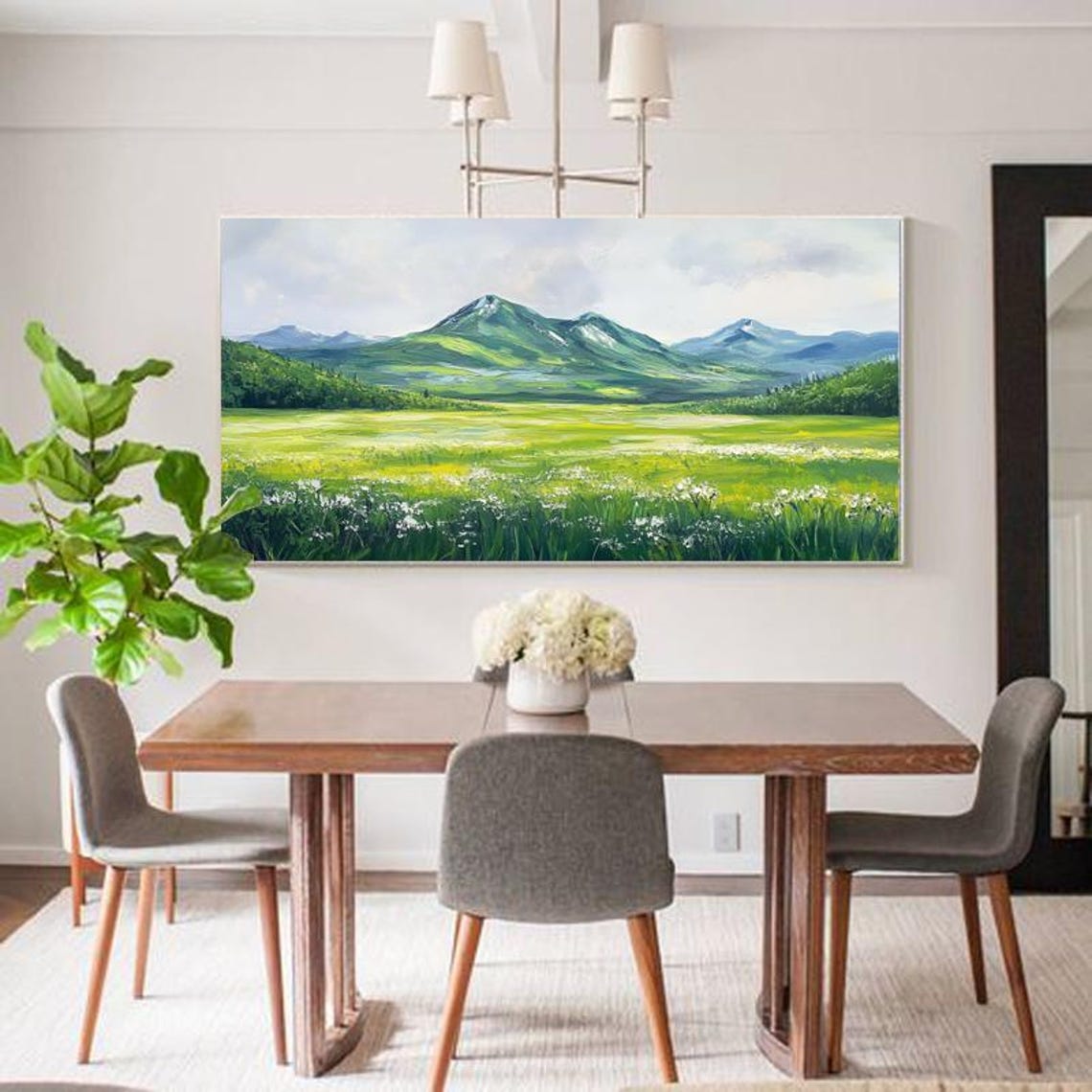 Serene Green Mountain Valley With Wildflower Meadow Landscape Poster - Image 4