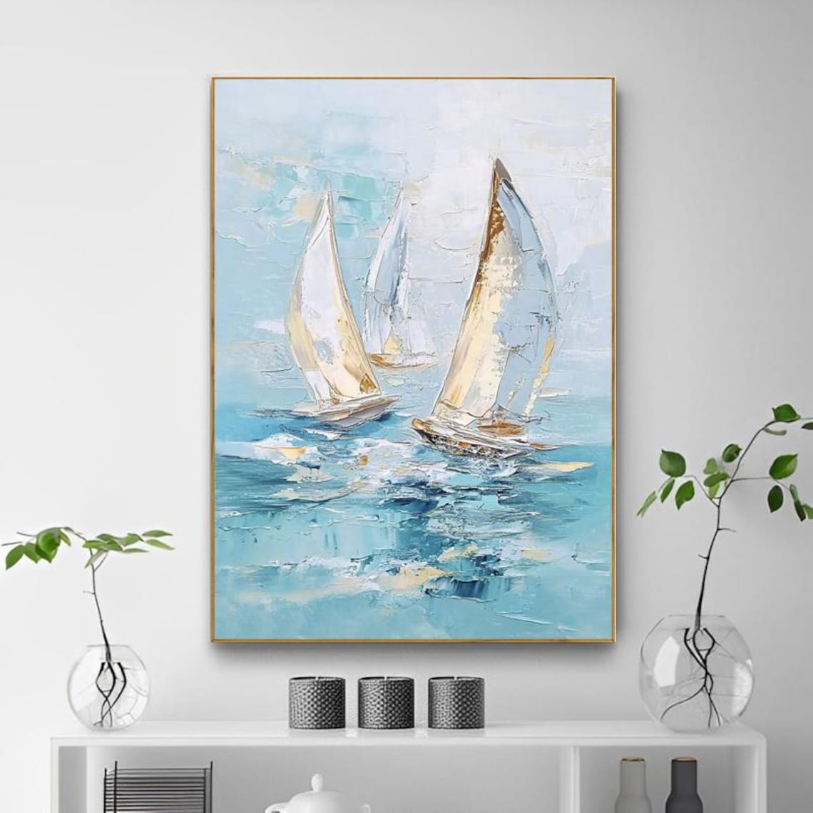 Abstract Seascape Sailboats, Modern Minimalist Art Print