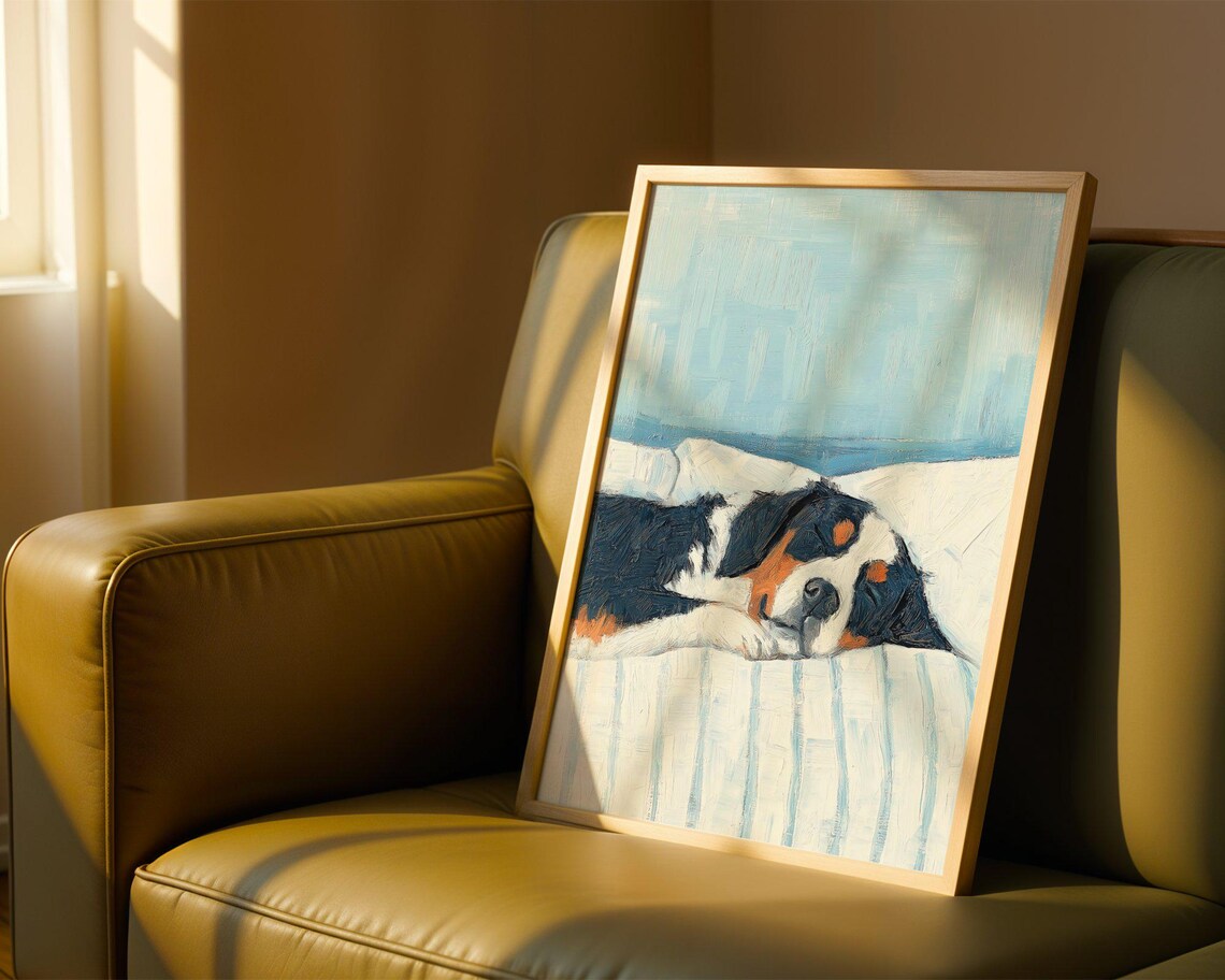 Bernese Mountain Dog Elegant Poster, Neutral Home Decor