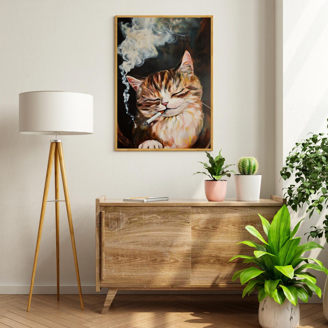 Smoking Cat Funny Animal Painting Vintage Bar Decor Night Poster - Image 5