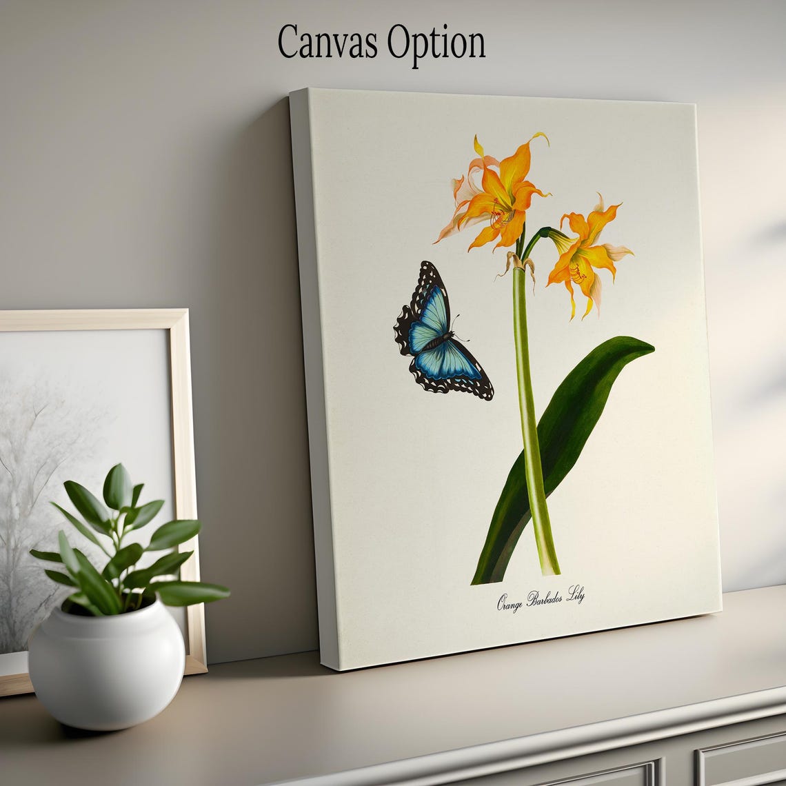 Orange Barbados Lily Flower Art Print Botanical Art Print Flower Wall Art Flower Print Floral Print Lily Art Print Butterfly Orange - Image 2