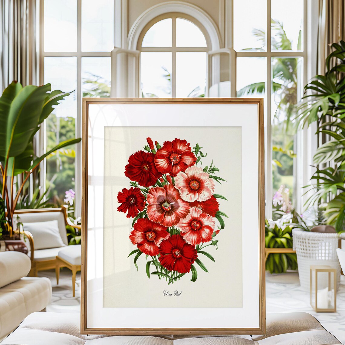 China Pink Scarlet Blossom Vintage Botanical Flower Wall Poster - Image 3