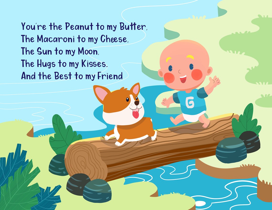 Sweet Friendship Poem with Corgi Dog and Baby on a Log Poster