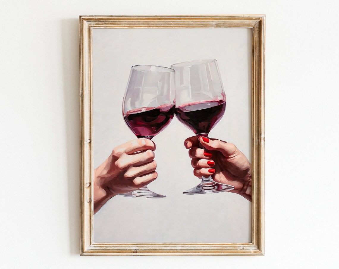 Cheers Red Wine Art Print, Minimalist Kitchen Decor