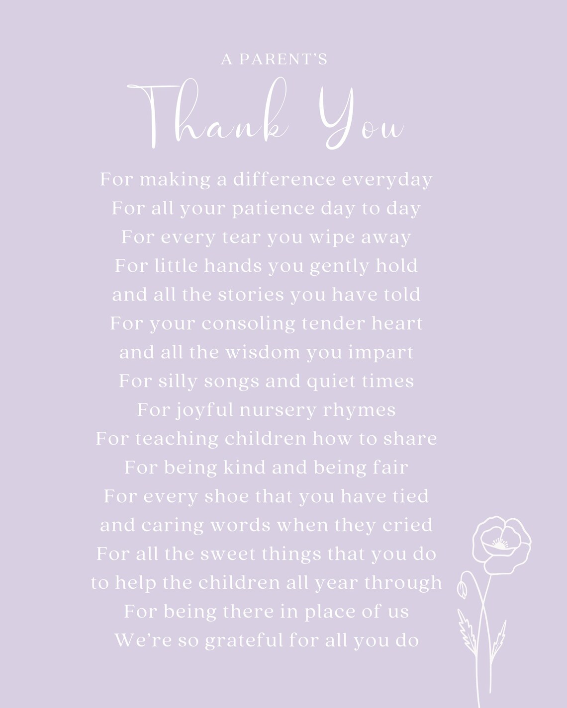 Parents Thank You Poem, Teacher Appreciation Gift - Image 2