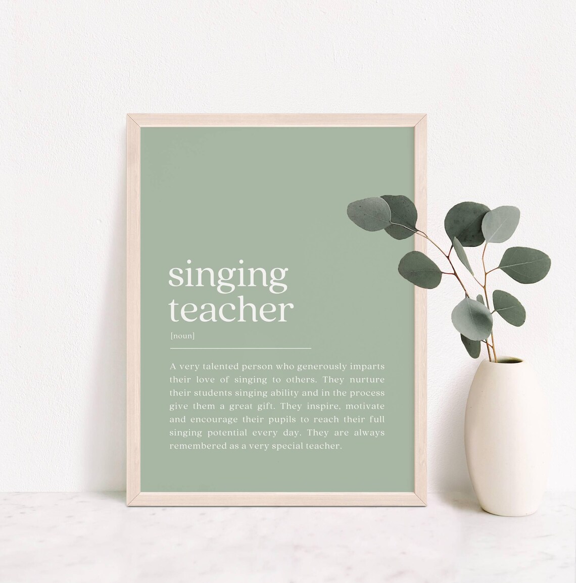 Singing Teacher Dictionary Definition Sage Green Gift Poster