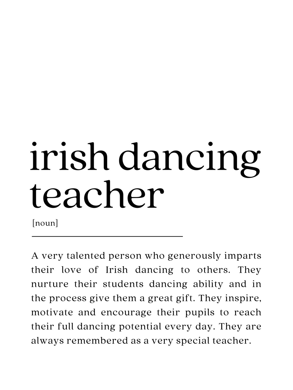Irish Dancing Teacher Dictionary Definition Gift Poster in White - Image 2
