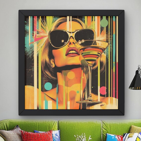 Bold Retro Pop Art Glam Woman Sunglasses Cocktail Party Wall Poster