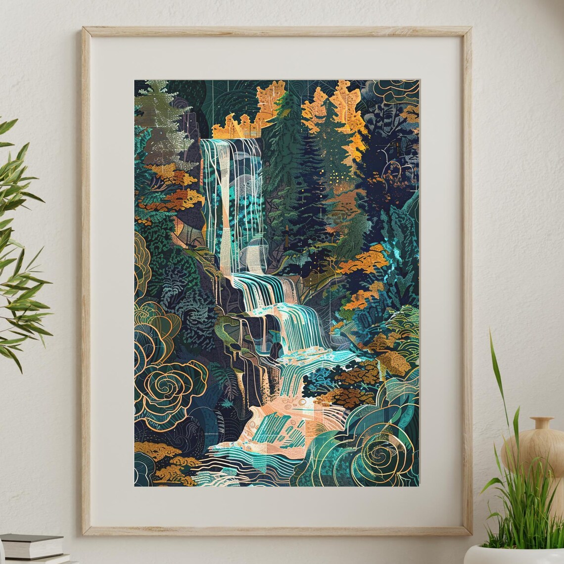 Hokusai Ukiyoe Japanese Waterfall Art Print