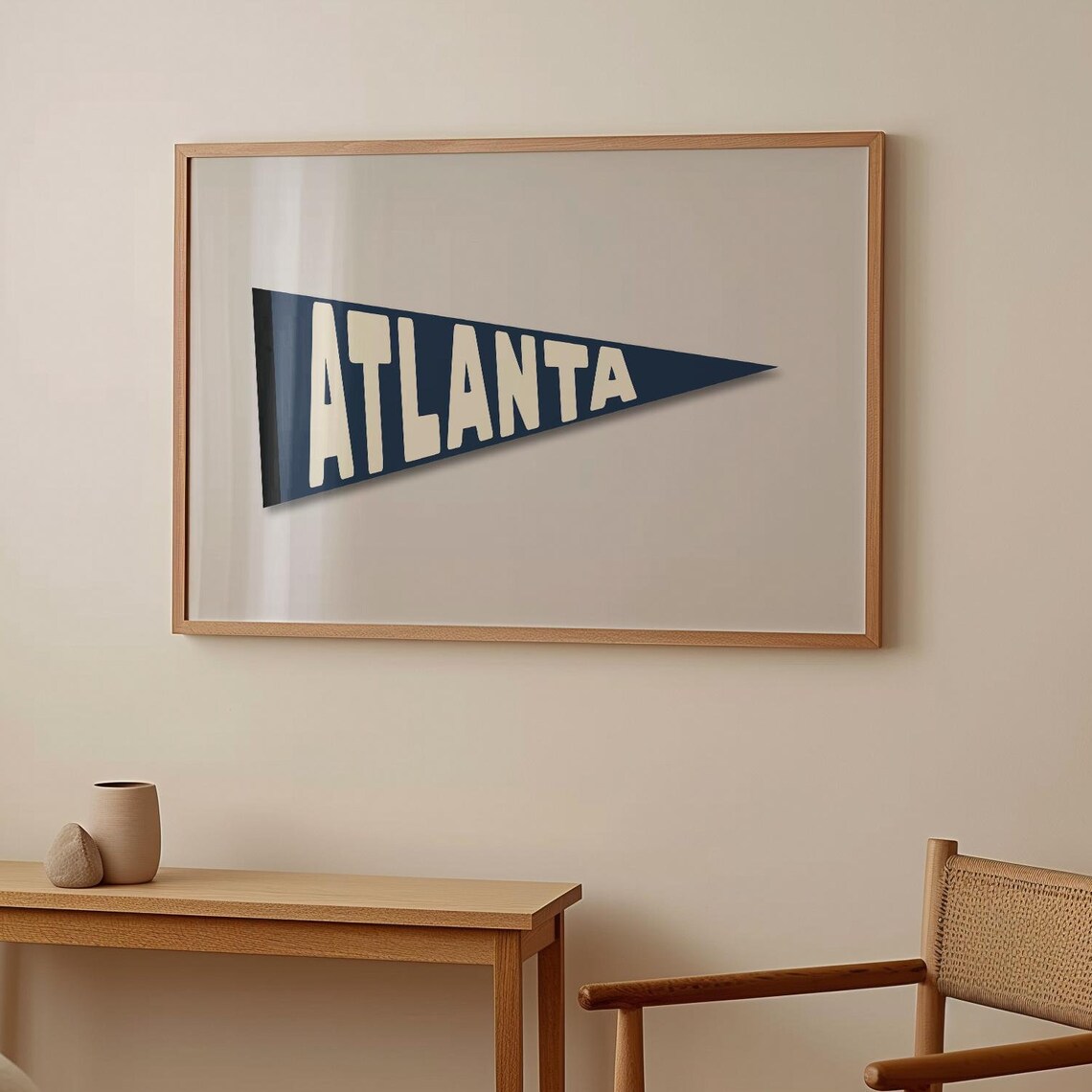 Atlanta Navy Blue Vintage Felt Pennant City Typography Print