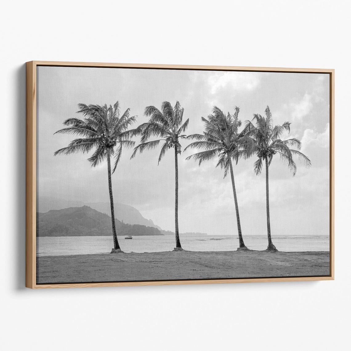 Black And White Palm Trees Beach Sea Cliffs Ocean View Hawaii Poster