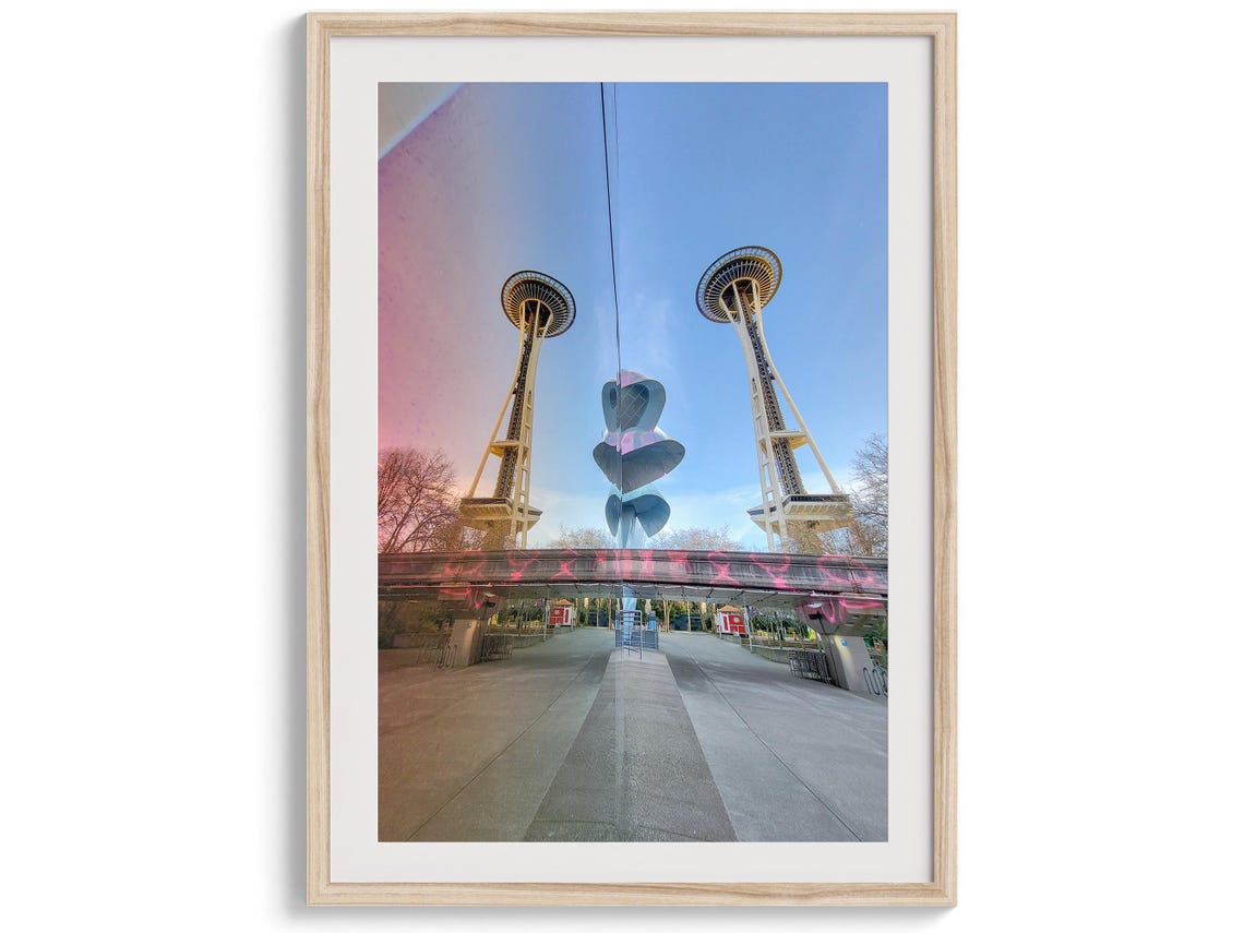 Space Needle Mirror Reflection Seattle Center Blue Sky City Poster