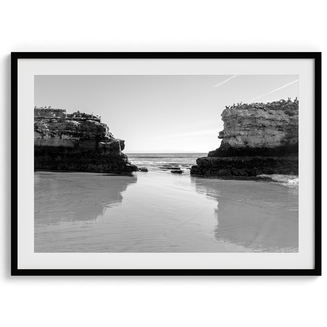 Black And White Beach Reflection Poster Print