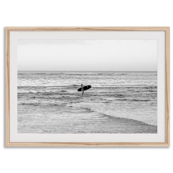 Female Surfer Wall Art Black And White Beach Fine Art Photography Print Large Framed Or Unframed Minimalist Longboard Bedroom Decor