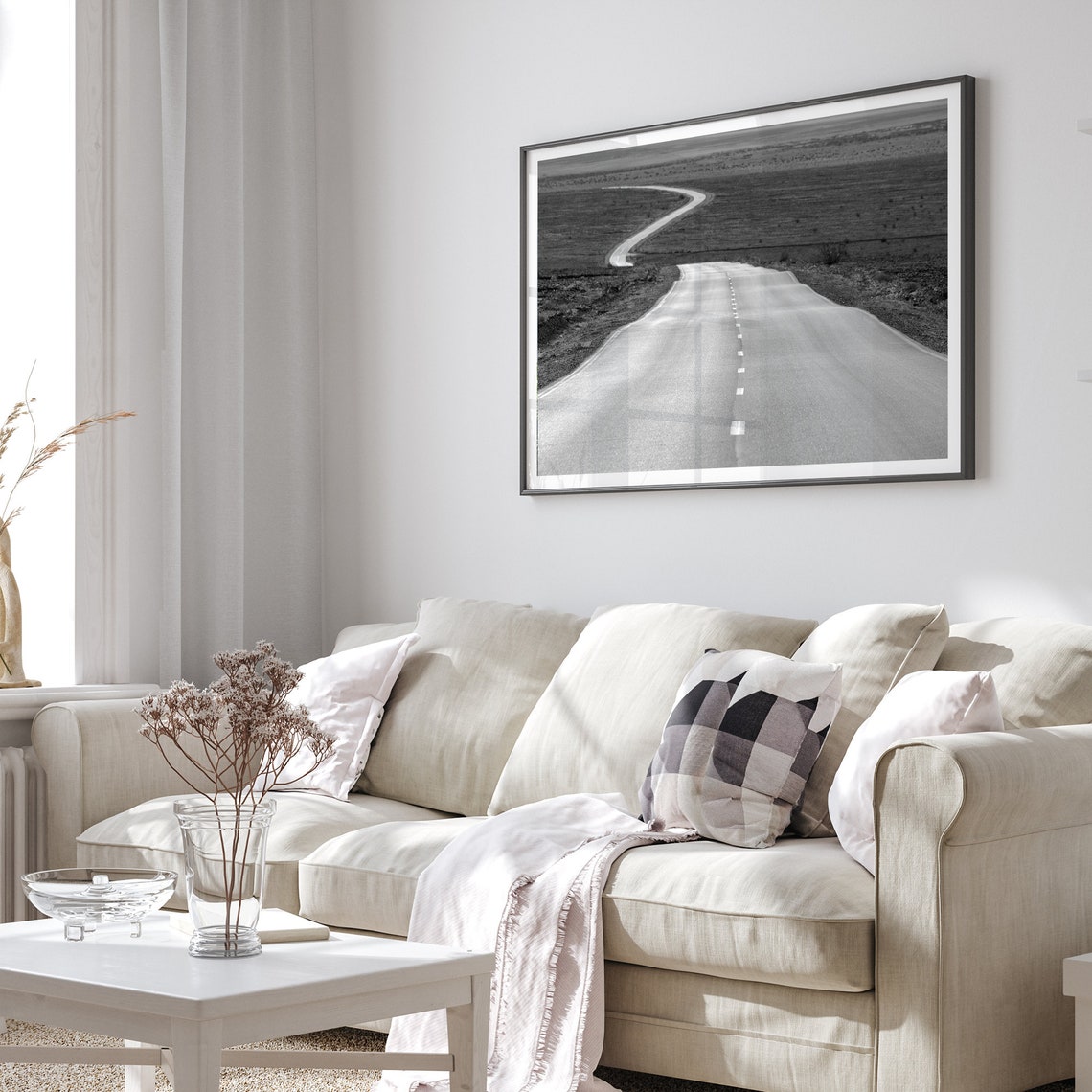 Winding Desert Road Open Highway Horizon Black And White West Poster - Image 2