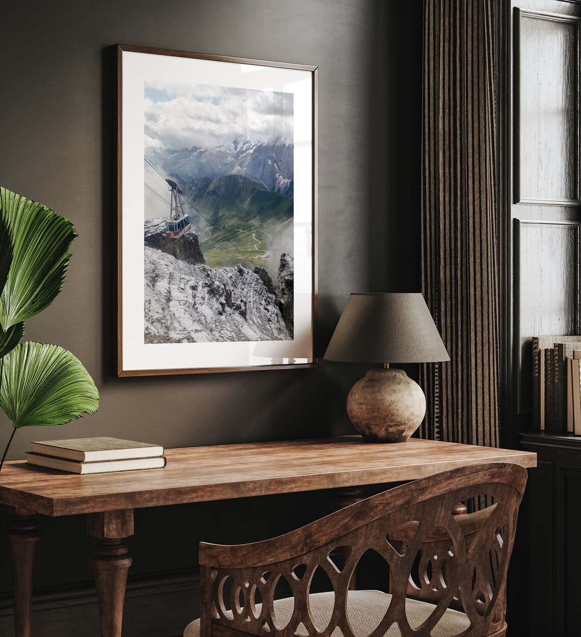 Dolomites Italy Cable Car Over Snowy Alpine Peaks Valley Vista Poster - Image 3