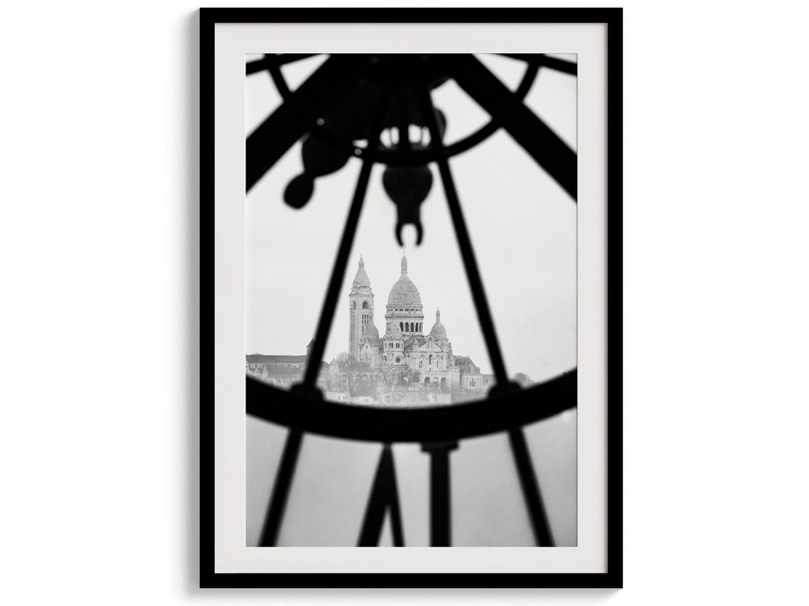 Paris Sacre Coeur Musee Orsay Clock View Black And White Travel Poster