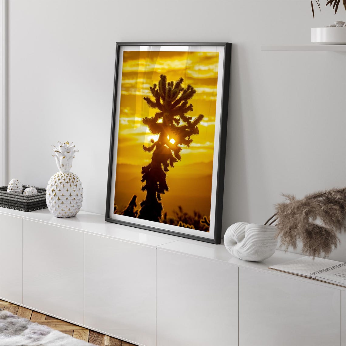 Cholla Cactus Silhouette Golden Desert Sunset Joshua Tree Poster - Image 3