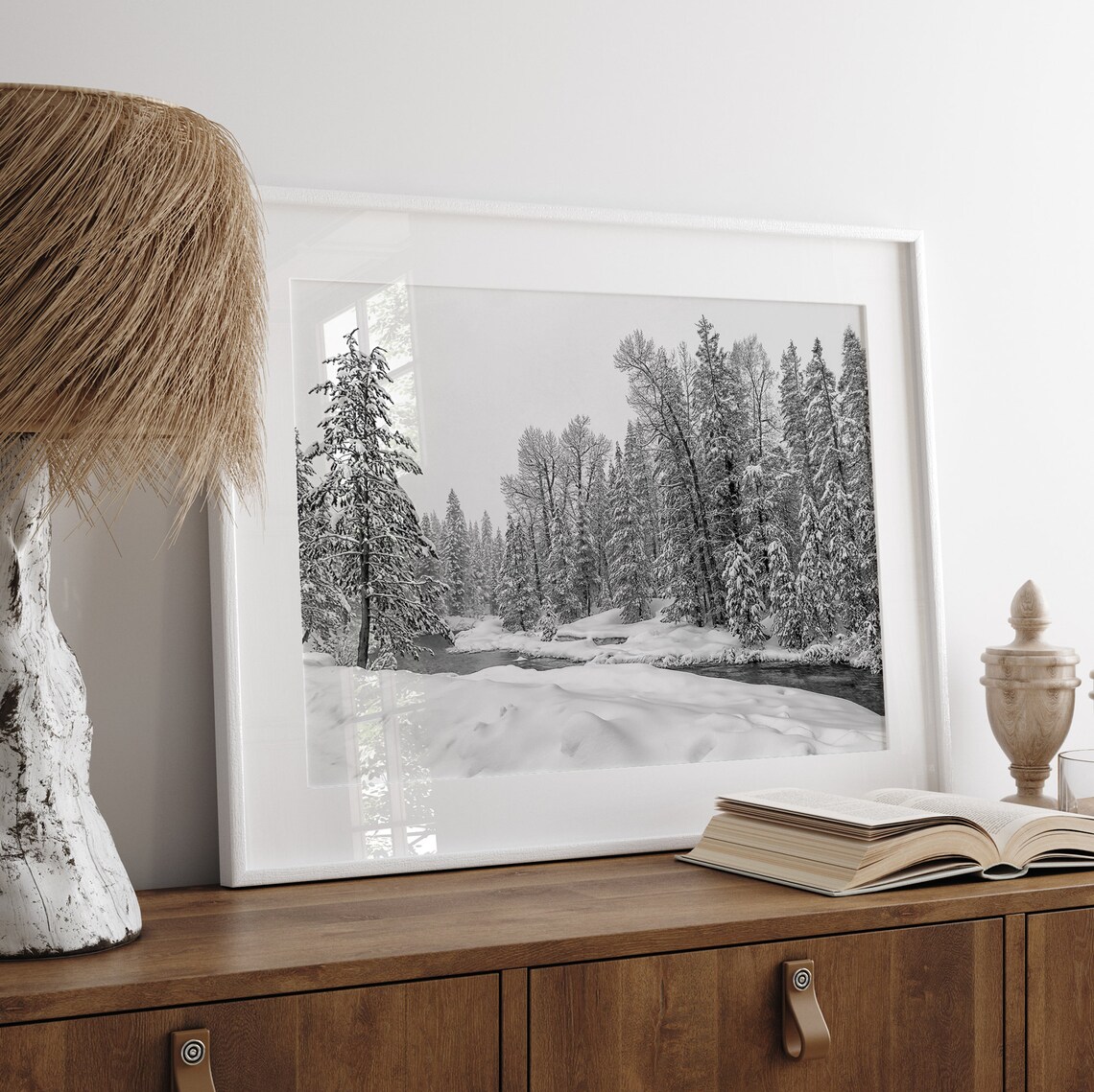 Snowy Forest Black And White Nature Art Print - Image 4