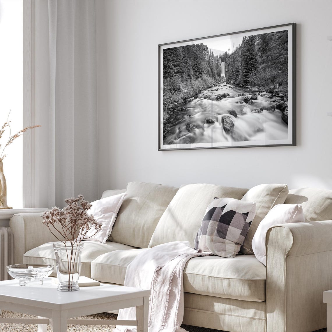 Tumalo Falls Oregon Waterfall Forest Stream Black And White Poster - Image 4