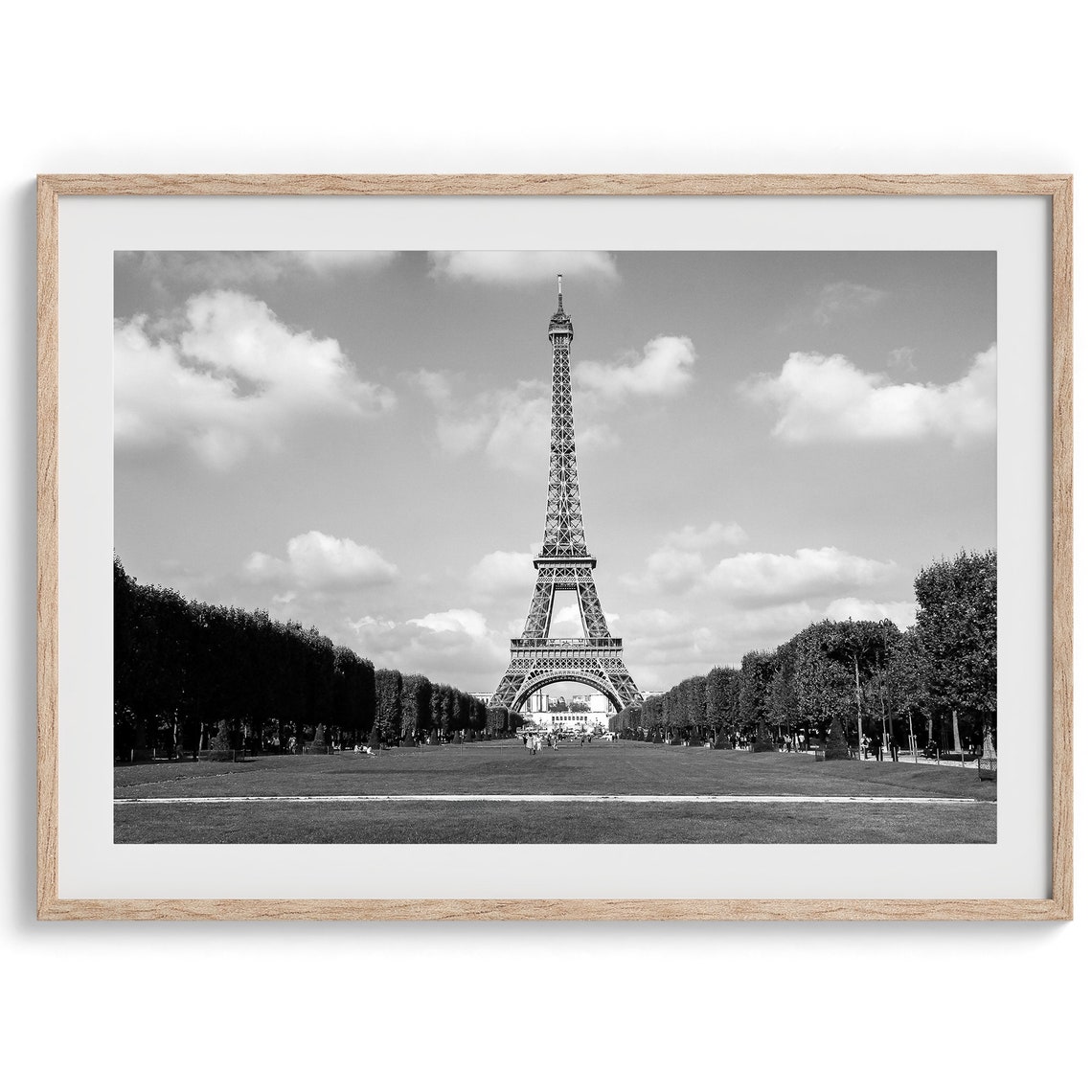 Black And White Eiffel Tower Paris Champ De Mars Trees Sky Poster - Image 2