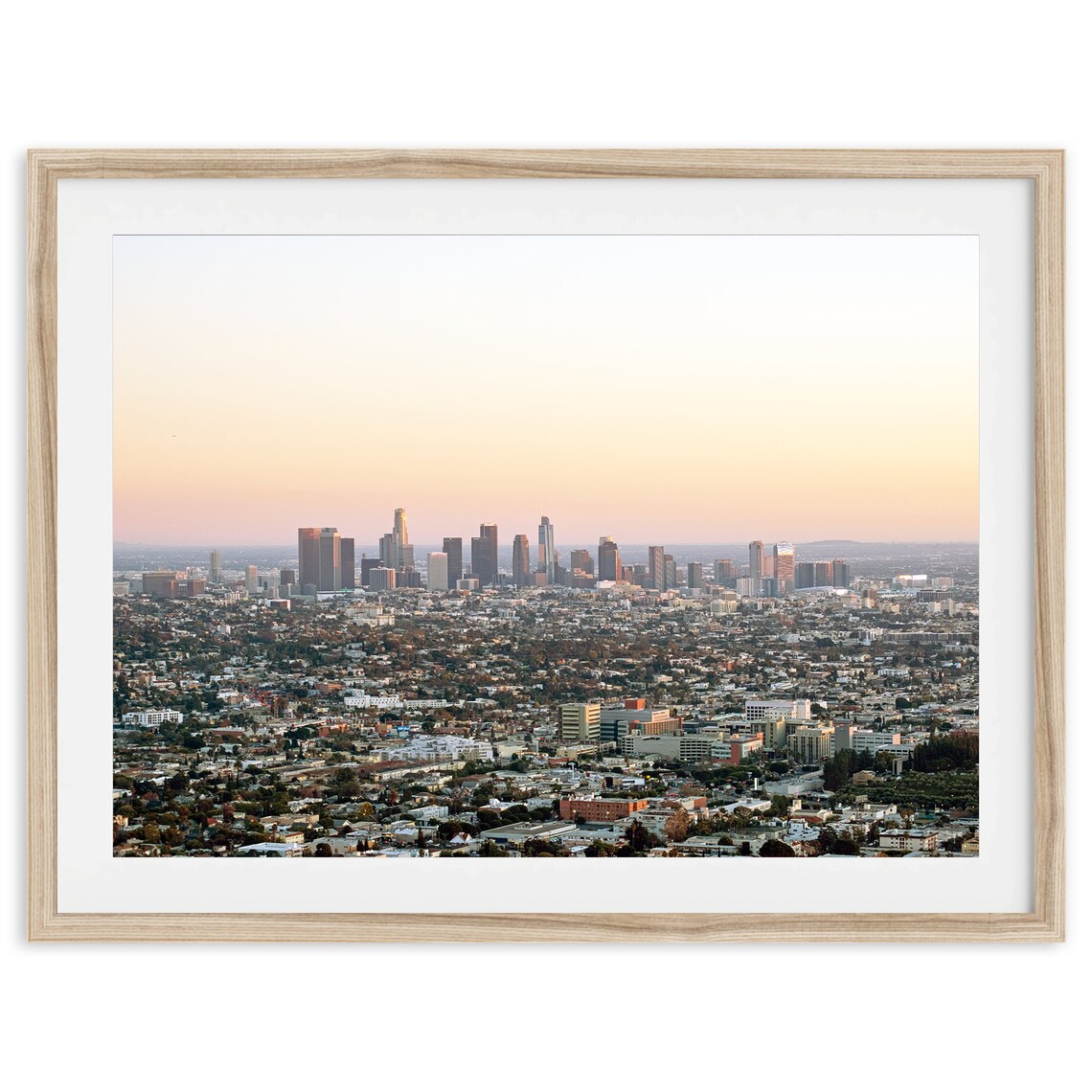 Los Angeles Skyline Sunset Pink Sky Downtown Cityscape Travel Poster