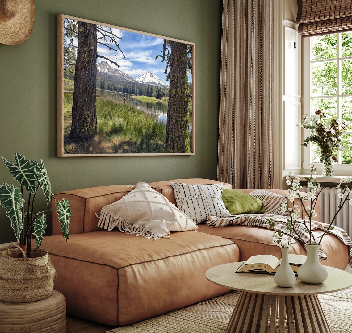 Lassen National Park Fly Fishing Lake Snowy Peak Morning Light Poster - Image 2