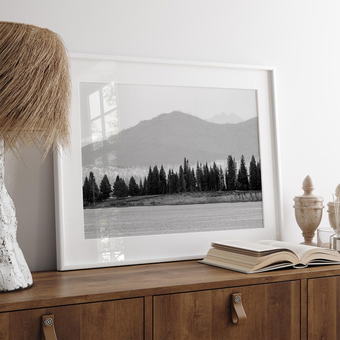 Lake Trees Black And White Forest Wall Art Print - Image 2
