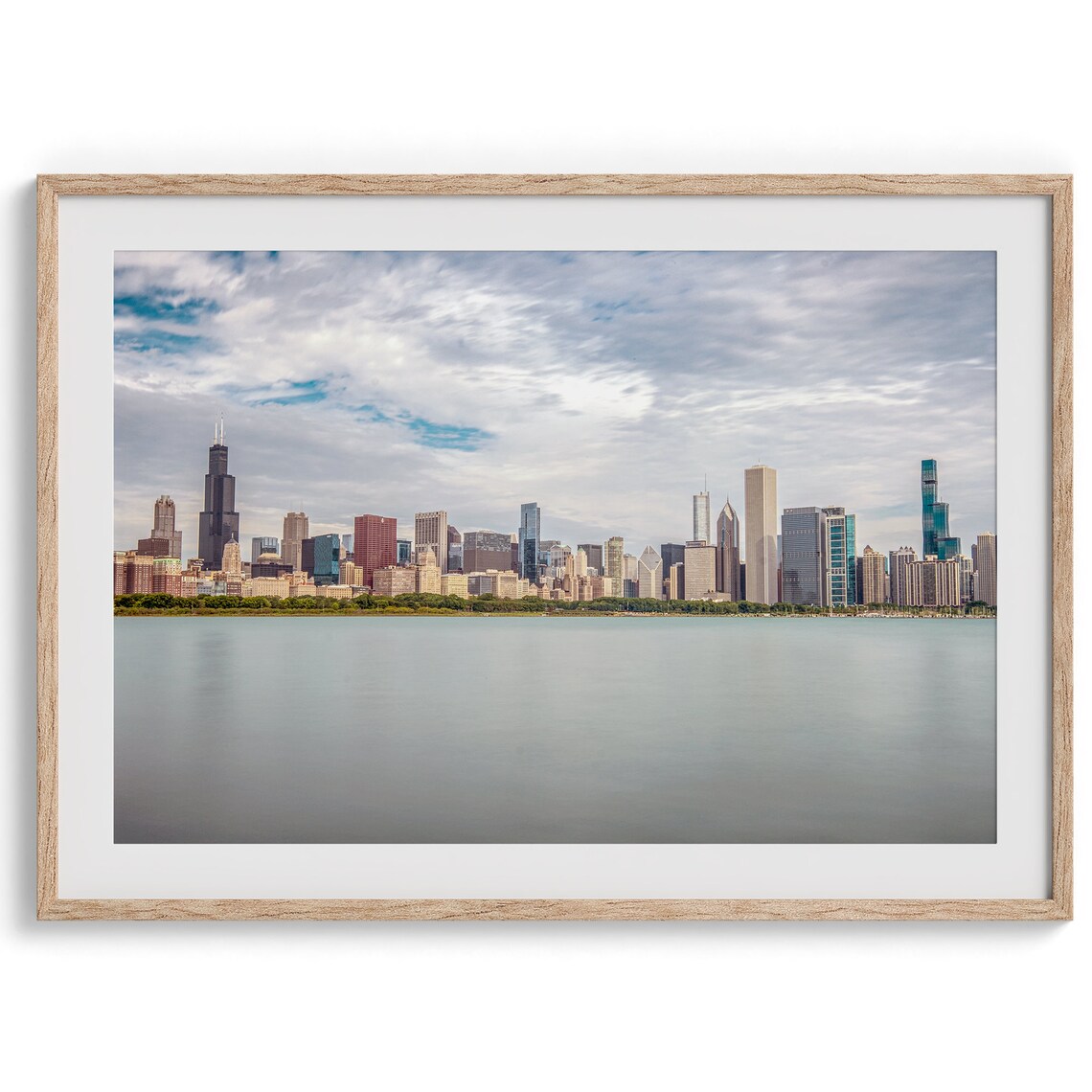 Chicago Skyline Lake Michigan Calm Water Day Cityscape Travel Poster