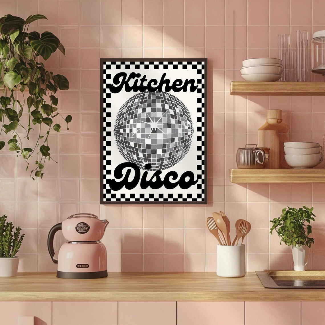 Checkerboard Kitchen Disco Retro Art Print - Image 2