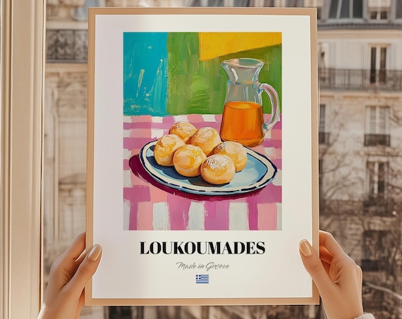 Loukoumades Greek Dessert Poster Kitchen Bakery Dining Room Wall Art