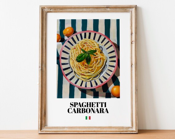 Spaghetti Carbonara Italian Pasta Bowl Top View Kitchen Wall Art