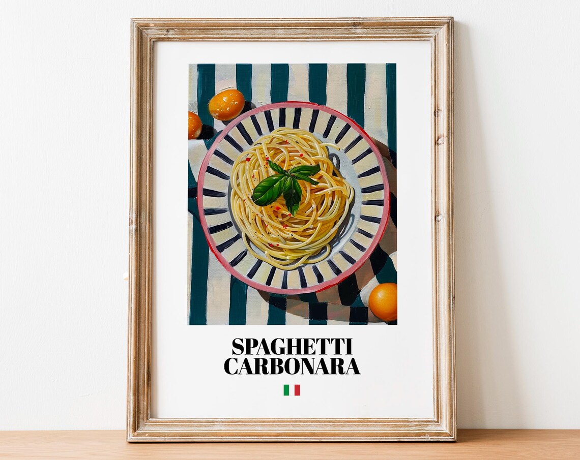 Vintage Spaghetti Carbonara Poster Italian Kitchen Wall Art