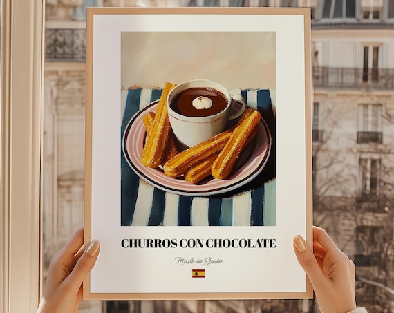 Churros Con Chocolate Spanish Dessert Wall Art Pie Recipes Baking Bakery Packaging Kitchen Poster