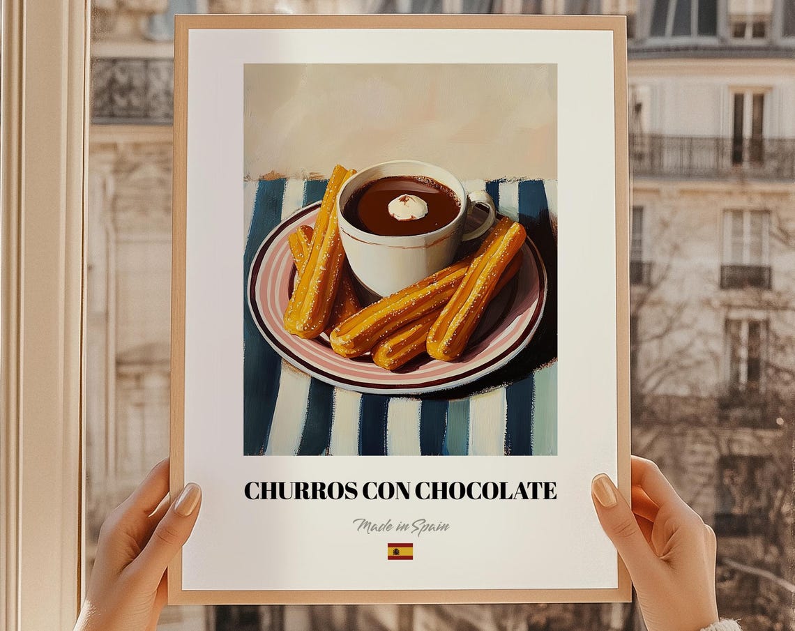 Churros Con Chocolate Spanish Dessert Breakfast Cafe Art Poster