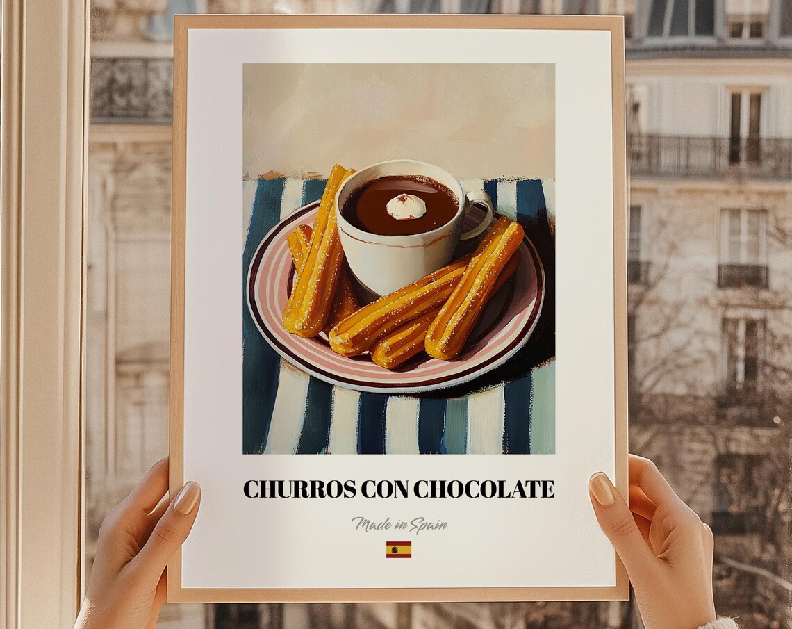 Churros Con Chocolate Spanish Dessert Wall Art Pie Recipes Baking Bakery Packaging Kitchen Poster