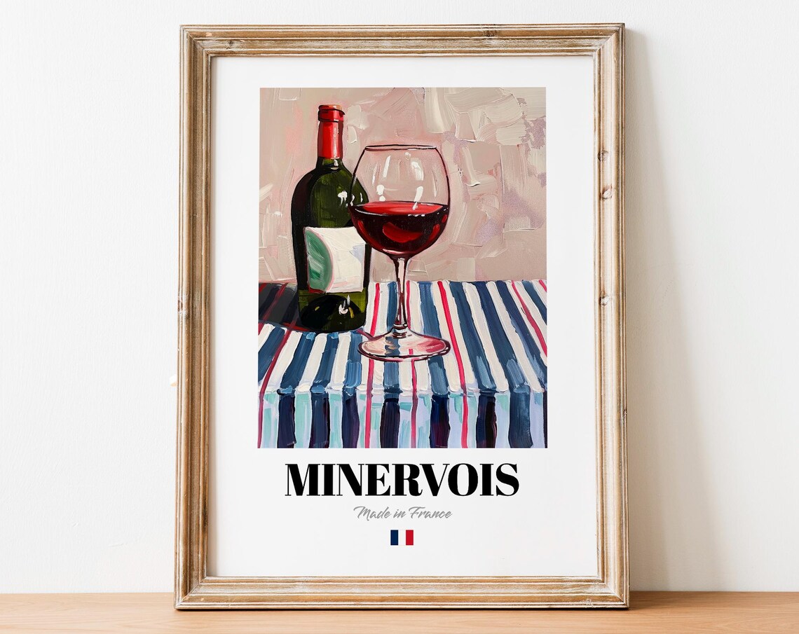 French Minervois Art Print Poster Historic Vineyard Artwork For Bars And Bistros
