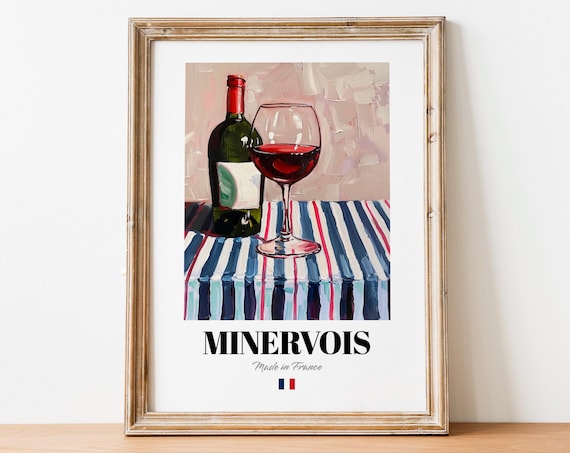 French Minervois Art Print Poster Historic Vineyard Artwork For Bars And Bistros