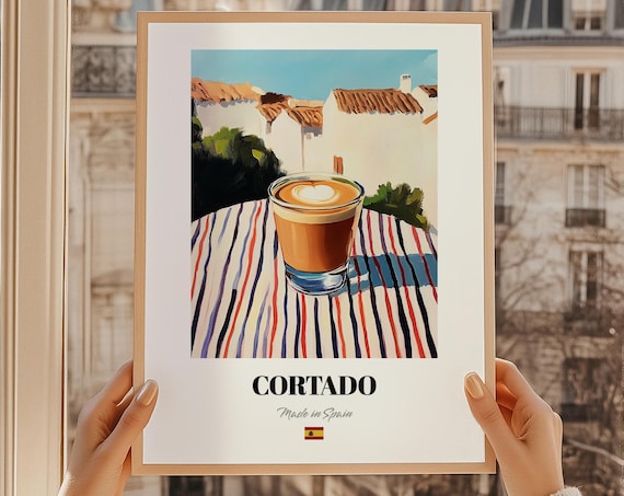 Spanish Cortado Coffee Glass Latte Art Village Rooftops Poster
