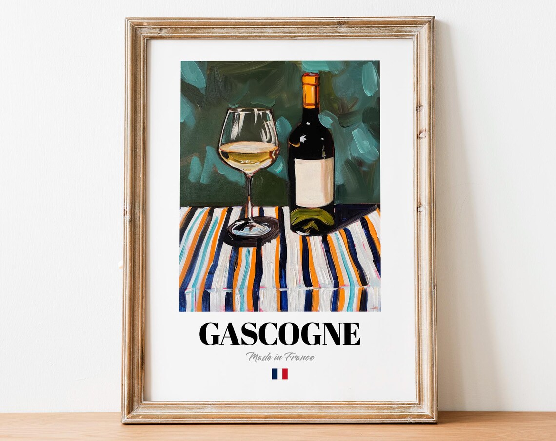 Gascogne French White Wine Bottle Glass Kitchen Still Life Poster