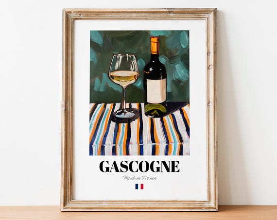 Gascogne French White Wine Bottle Glass Kitchen Still Life Poster