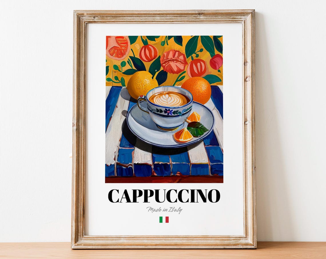Cappuccino Made in Italy Coffee Cup Still Life Kitchen Art Poster