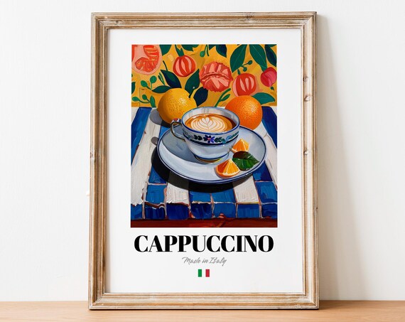 Cappuccino Made in Italy Coffee Cup Still Life Kitchen Art Poster