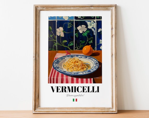 Italian Vermicelli Poster Thin Pasta Art For Restaurant And Caf Decor