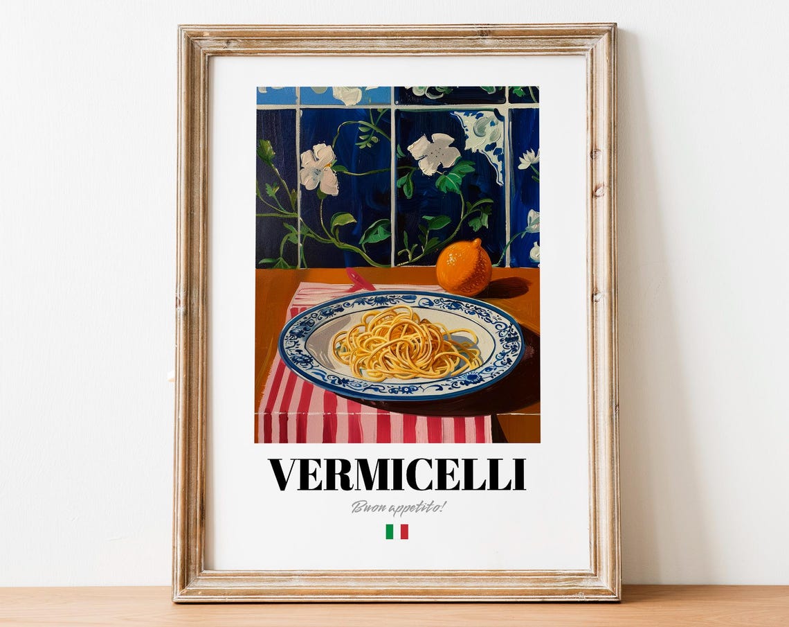 Vermicelli Spaghetti Plate Buon Appetito Italian Kitchen Art Poster